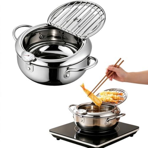 304 Stainless Steel Stovetop Deep Fryer Pot with Thermometer，28cm（4.2L）