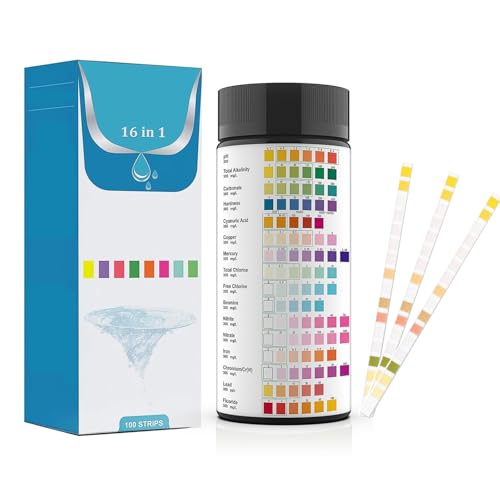 Tiras De Prueba De Agua 16 En 1 (100 Piezas), Análisis Rápido De PH, Cloro Libre, Dureza, Plomo, para Piscina, Agua Potable, Acuario y Spa
