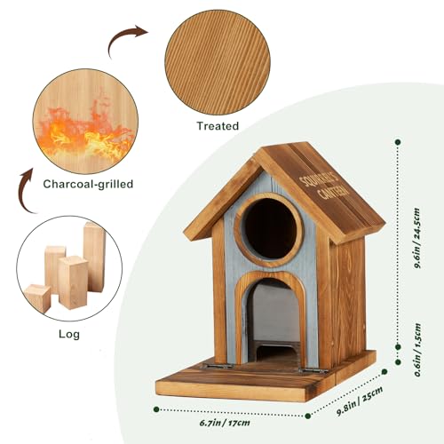 MIXXIDEA Wooden Squirrel Feeder, Large Capacity Squirrels Feeders for Outside, Sturdy Construction, No Assembly Lovely Chipmunk Feeder for Corn, Peanut, Nuts, Chestnuts (Brown-1pk)