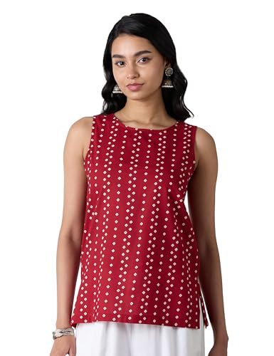 Image of Amazon Brand - Myx Women's Cotton Printed Sleeveless Short Kurti (Available in Plus Sizes)