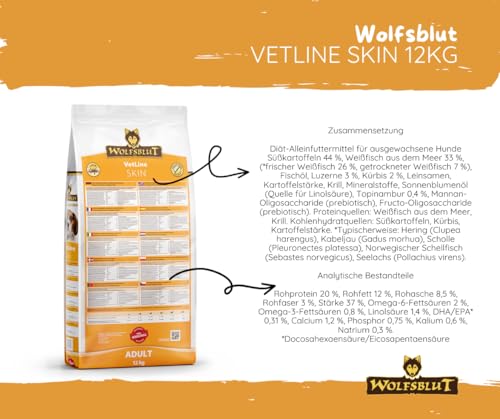 Wolfsblut Vetline Hundefutter - Skin & Coat, 2x12kg - Sparbundel, Sparpaket - inklusive Warnicks Tierfutterservice Hundesnack Goodie