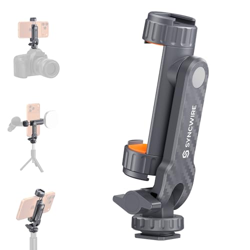 Image of SYNCWIRE Tripod Phone Mount, Universal Smartphone Mount Adapter with 2 Cold Shoe and 1 /4 inch Screw, 360 Rotates and 180 Tilts Adjustable Cell Phone Clamp Holder for Enhancing Mobile Photography Setup