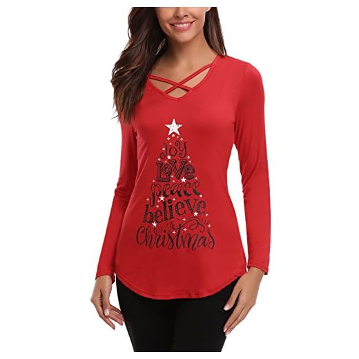 iClosam dam vardaglig jul t-shirt Criss Cross Front-V-ringad långärmad tröja