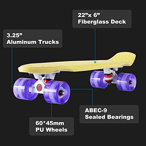 Playshion Complete 22 Inch Mini Cruiser Skateboard for Beginner with Sturdy Deck Carbon