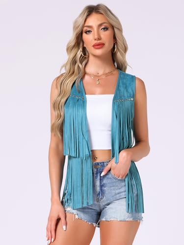 Image of Allegra K Women's Fringe Top Vest Open Front Western 70s Outfits Faux Suede Tassel Cardigan