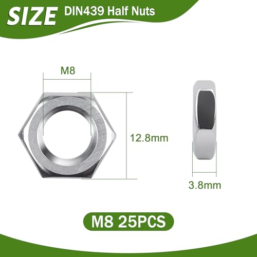 M8 Mutter 25 Stück, Sechskantmutter Edelstahl (Niedrige Form), DIN439 A2 V2A Muttern Edelstahlmutter Halbmuttern Flachmuttern Hex Nut für Schrauben & Unterlegscheiben & Gewindestangen