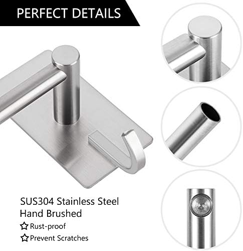 JS Towel Rail Holder Self Adhesive Hand Towel Holder Stainless Steel Over Door Small Tea Towel Rails with 2 Hooks Bathroom Kitchen Shower Storage Organiser Accessories 43.5CM/17inch, No Drilling