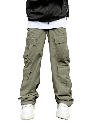 WDIRARA Men's Drawstring High Waist Streetwear Cargo Pants with Pockets