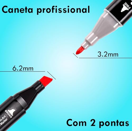 Caneta Marcadora De Ponta Dupla Canetinha Marcador para Colorir Desenho Professional, Pontas Duplas,