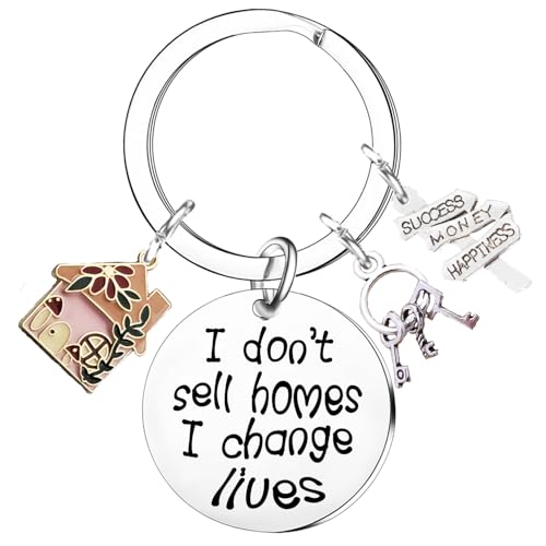 Nfyxcaz Real Estate Agent Keyring - 'I Don’t Sell Homes I Change Lives' - Silver Keychain for Women & Men - Realtor Gift