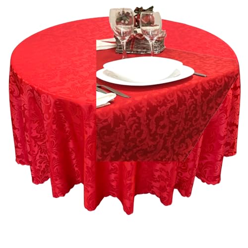 Giomari Mantel navideño antimanchas redondo navideño rojo para mesa redonda redonda de tela Tamaño: 150 cm