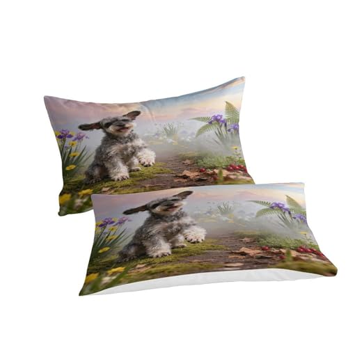 Housse de couette Schnauzer nain 135x200 microfibre imprimé fleurs - 3