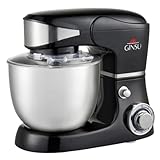 GINSU 6-Speed Electric Stand Mixer, 400W Motor, Stainless Steel Bowl, Whisk, Dough Hooks & Flat Beater, Black Kitchen Mixer