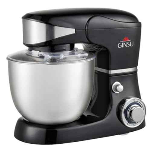 GINSU 6-Speed Electric Stand Mixer, 400W Motor, Stainless Steel Bowl, Whisk, Dough Hooks & Flat