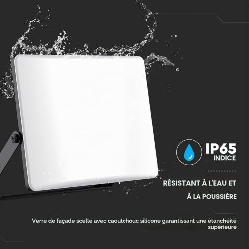V-TAC Projecteur LED d'extérieur 50 W - [Puce Samsung + technologie RLE + coque innovante en polycarbonate] - Haute luminosité : 5000 lumens - IP65 - Projecteur LED pour maison, garage, entrepôt – vue 9