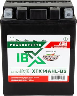 Interstate Batteries YTX14AHL-BS 12V 12Ah Powersports Battery 210CCA AGM Rechargeable Replacement Battery for Motorcycles, Snowmobiles, Jet Skis, Scooters, ATVs (XTX14AHL-BS)