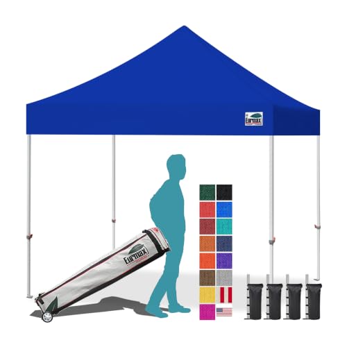 Eurmax USA 10x10ft Pop Up Canopy,Commercial Instant Tent for Outdoor Events,Patented No-Tip Rolling Storage Bag with 4 Sandbags,UV & Water Resistant,Heavy Duty Portable Shelter Gazebo,Blue