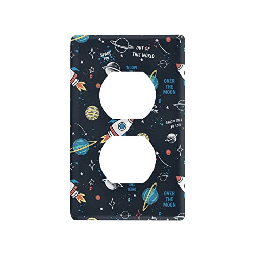 Space Doodle Cartoon Space Rockets, Planets, Stars, Moon, Slogans Toggle Switch Print Toggle Wall Plate, Switch Plate Cover for Living Room Bedroom Bathroom Office and School