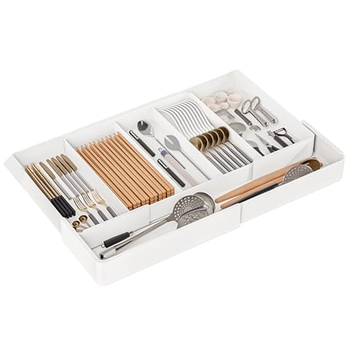 Elnwnnkc Caja de almacenamiento de cajones multifuncional, soporte eficaz para organización de cocina, separador de cajones expandible para utensilios, organizadores de cocina