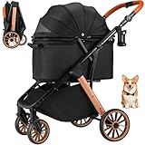 MAMIZO Foldable Dog Stroller for Medium Dogs Cats Up to 55 Lbs, Adjustable Height Handle, Pet Stroller with Aluminum and Carbon Steel Frame, Sun Shades, Storage Basket & Shock Absorbers, All-Terrain