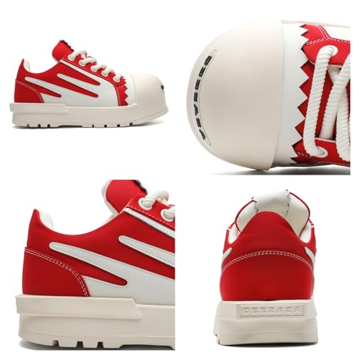 Men's Chunky Platform Sneakers - Geometric Contrast Design with Cushioned Comfort Thick Sole Casual Shoes for Everyday Urban Style (Black/White & Red/White)3