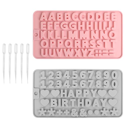 2 Stück Buchstaben Zahlen Silikonform A-Z & 0-9 Silikonformen Backen Geeignet für DIY Keksen Pralinen Fudge Kerzen Verwendet Zu Dekorationszwecken und als Geschenk (Rosa und Grau)