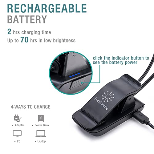 Dual Heads Rechargeable Book-Light For Reading At Night In Bed, Warm/White Reading Light With Clamp, 180° Adjustable Mini Clip On Light, Lightweight Eye Care Book Light Perfect For Readers & Kids #TOP5