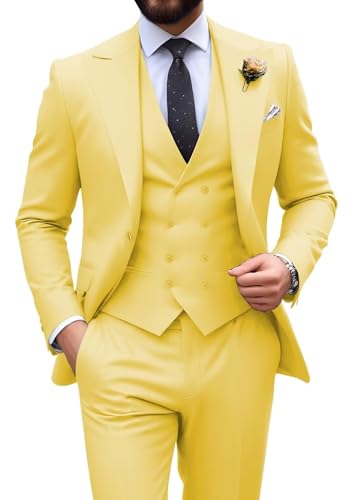 Men’s Slim Fit Suit 3 Piece Double Breasted Suit for Men Formal Tuxedo Jacket Vest Pants Set Dinner Wedding Prom4