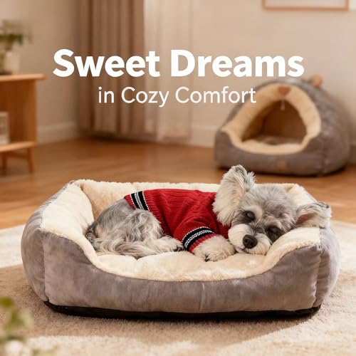 Image of Small /Medium Dog Sweater, Warm Dog Winter Coat w /Sleeves, Comfortable High Neck & Leash Hole, Premium Dog Clothes for Schnauzer-Best for Holidays, Daily Walks M Bright Red