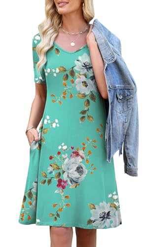 Image of WEACZZY Summer Dresses for Women 2026 V-Neck Casual T Shirt Dress Loose Short Sleeve Flowy Dresses with Pockets