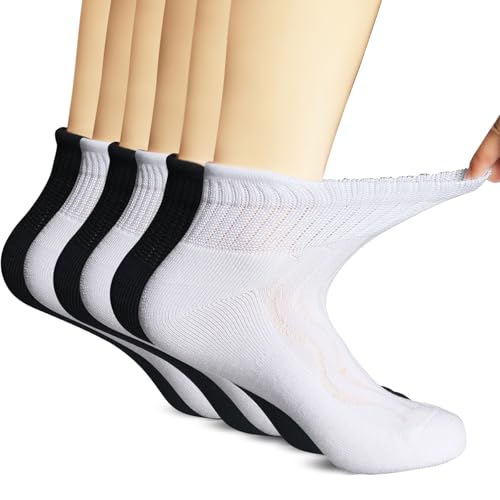 Image of +MD Bamboo Viscose Ankle Diabetic Socks for Men & Women, 6 Pairs, Soft Cushioned, Non-Binding Loose Top, Extra Wide