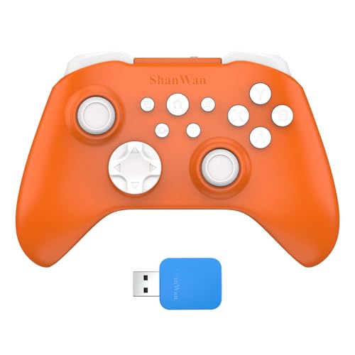 ShanWan Manette sans fil compatible avec PC, iPhone, Android, Switch, Steam Manette de jeu avec gâchette à effet Hall, fonction Turbo, vibration (Orange)