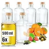 Wilhelm Sell® 6x Glasflasche 500 ml mit Korken - leere Flasche mit Korkenverschluss - Glasbehälter zum Befüllen mit Flüssigkeiten wie Öl, Essig und Spirituosen
