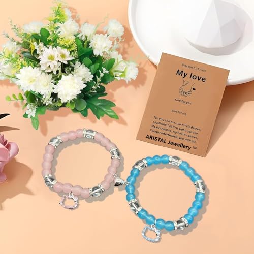 Image of ARISTAL Jewellery Spiderman Kitty Magnetic Friendship Bracelets, Couple's Bracelets, Valentine's Day Gifts for BFF, BF, GF, Women, Men, Girls, Kids