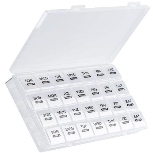 Image of Monthly Pill Organizer, 28 Day Pill Box 1 Time a Day with Dust-Proof Case, Large 4 Weeks a Month Pill Case Container, Daily Vitamin Case Box for Pills /Medicine /Fish Oil /Supplements(White)