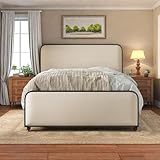 ChicFurnit Modern Metal Bed Frame with Curved Upholstered Headboard and Footboard, Bed with Under Bed Storage,Heavy Duty Metal Slats, Queen Size, Beige