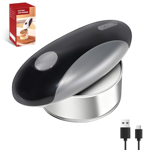 Rechargeable Electric Can Opener for Seniors with Arthritis, Handsfree Automatic Can Opener Electric with Smooth Edge, Magnet Lid Lifter, Fits Almost Can Sizes, Can Opener for Kitchen, Black & Grey