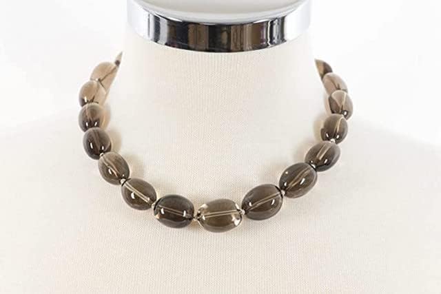 Smoky Quartz Necklace, Beadwork Single Strand Tumbled Nugget Necklace, Women's Fashion, Handmade Gemstone Jewelry 18" Beaded Necklace CHIK_NECKLACE-19659