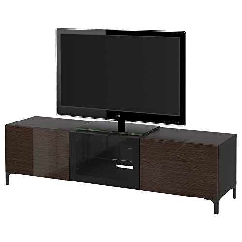 Zigzag Trading Ltd IKEA BESTA - Mueble TV con cajones y/selsviken de Alto Brillo de Cristal Claro de la Puerta Negro-marrón/marrón