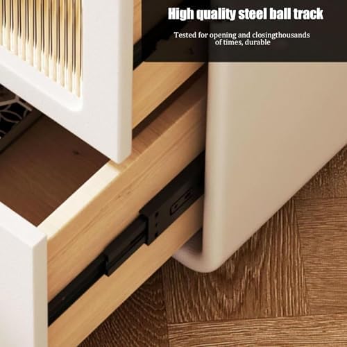 Modern Blue Wood Bedside Table with Leather Wrap, 2-Tier Storage Drawer, Steel Ball Tracks, Minimalist Multi-Purpose Side Table for Bedroom, Living Room (45 cm)