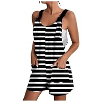 Combishort Femme Ete Fluide, Salopette Femme Ete Fluide, sans Manches Bretelles Pantalons Courts Combi-Short Casuel Romper Jumpsuit De Poche Playsuits