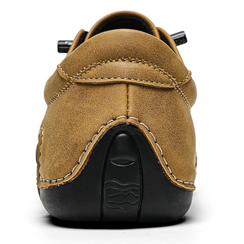 Men's Driving Shoes Casual Leather Slip on Loafers Lace-up Moccasin Design Lightweight Rubber Sole Breathable Comfortable Barefoot Walking Shoes3