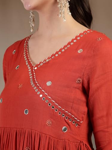 Image of Gulmohar Jaipur Women's Malmal Solid Angrakha Neck Anarkali Kurta Suit Set