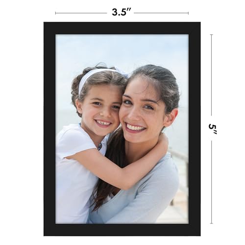 Image of Americanflat 3.5x5 Picture Frame with Polished Plexiglass - Streamline Collection - Thin Border Picture Frame for Wall Display - Hanging Hardware Included - Black