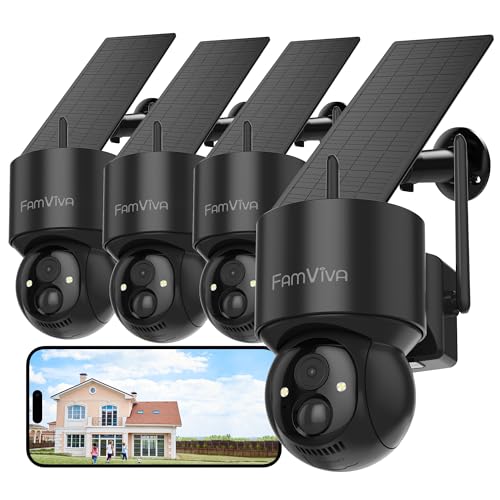 2K Solar Security Cameras Wireless Outdoor, 360°PTZ Battery Powered Cameras for Home Security, 2.4G WiFi Outdoor Camera with Color Night Vision, IP66 Waterproof, Motion Sensor Alarm, Black,