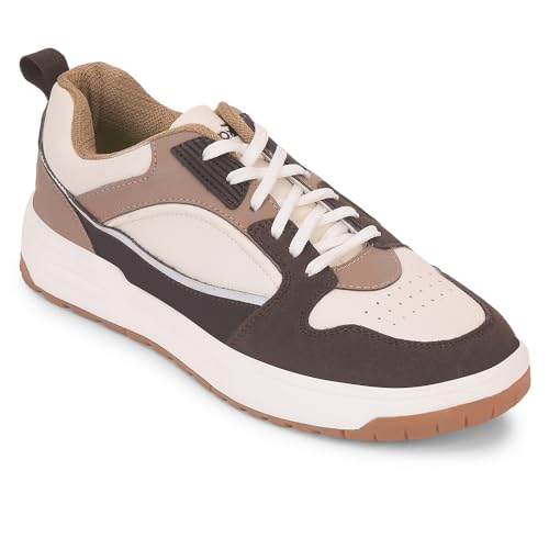 Image of Liberty Leap7x LAPON-1E Men's Casual Lacing Sneakers, Beige, Black & Light Grey | Suitable For Walking Travel, College, Office | Comfortable Lace-Up Casual Shoes | Lightweight Stylish Fashion Footwear