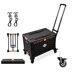 Shopping Trolley Foldable Utility Cart Wagon with One Separate Foldable Storage Box 60L Large Capacity Hand Trolley Folding with 360°Rotating Brake Rubber Wheels & Lid Transport Folding Cart