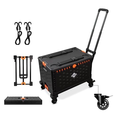 Carro de la Compra Carro de Transporte Plegable Carro Utilitario con Caja de Almacenamiento Plegable Separada 60L Gran Capacidad Carro de Mano Plegable con Ruedas de Goma Giratorias en 360° y Tapa