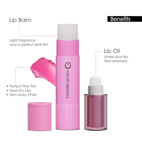 Image of Colors Queen Magic Color 2 in1 Lip Balm & Lip Oil - Pink Rose, 4.5g | Nourishing & Moisturizing Lip oil for Dry and Chapped Lips | Tinted Lip Balm for Women Enriched with Shea Butter & Vitamin E