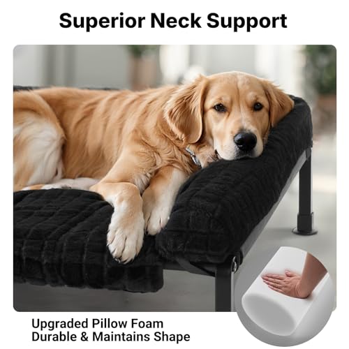 Veehoo Hundeliege Outdoor XXL Waschbar, Flauschiges Hundeliege mit Abnehmbarem Polster, Erhöhtes Hundebett Hundesofa mit Rutschfesten Füßen für Drinnen Draußen, Schwarz 106 x 76 x 20 cm